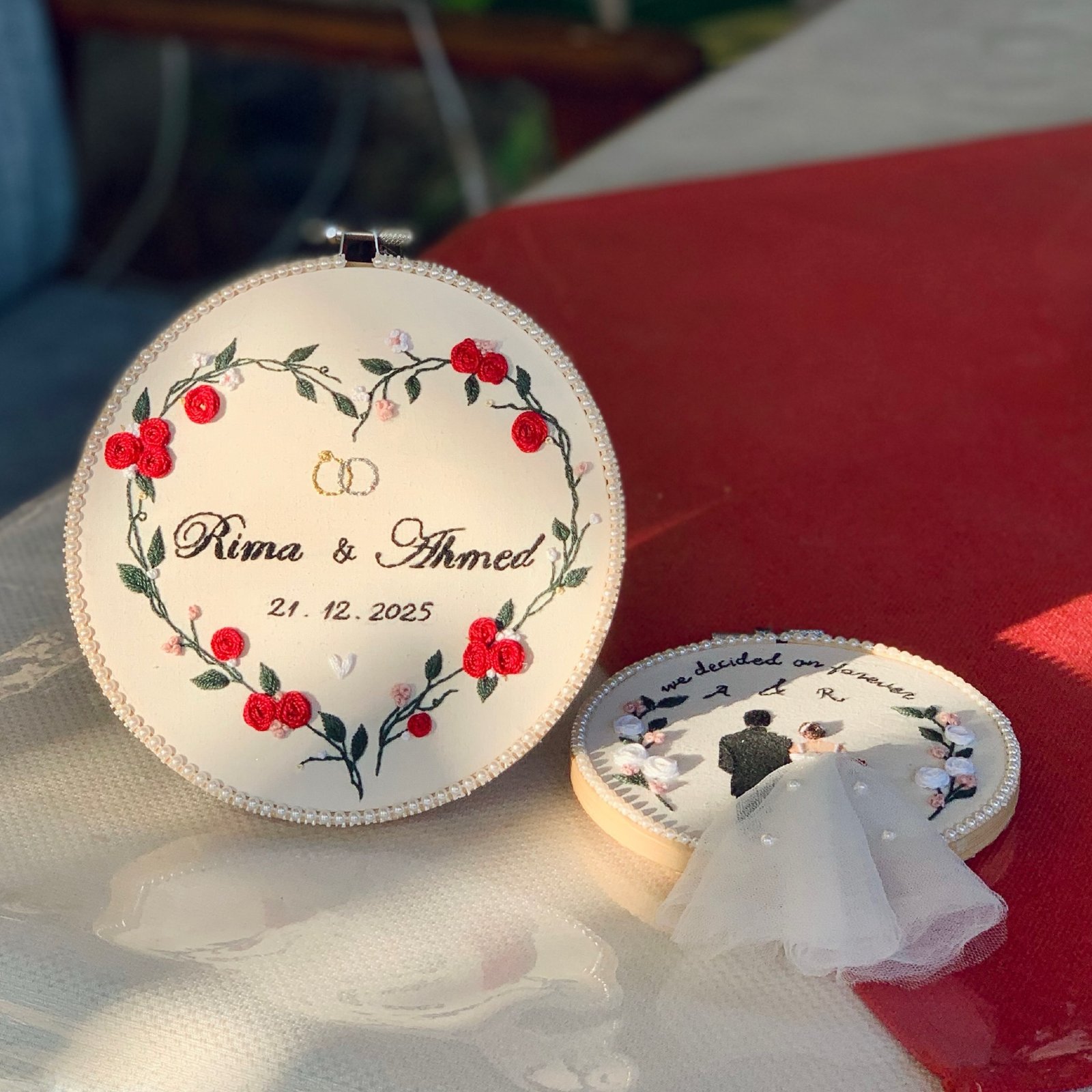 Rima and Ahmed wedding embroidery hoops